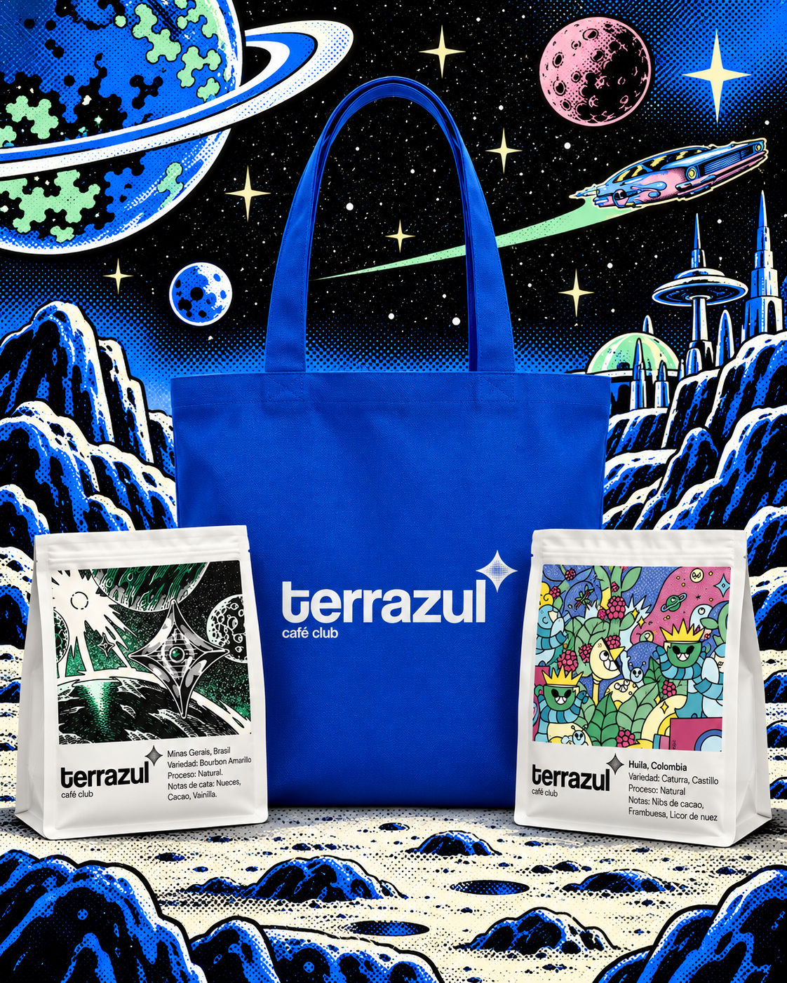 Pack Terrazul con totebag azul y dos cafés de especialidad de 120 g